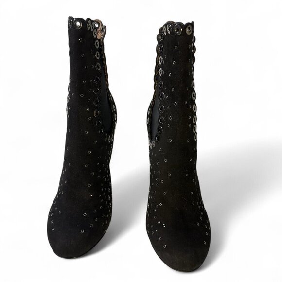 Alaia Women's Grommet Embellished Black Suede Mid Ankle Booties Size EU 37 NWOT - Picture 4 of 16